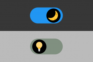 A simple dark/light mode toggle in both its states set on according backgrounds.