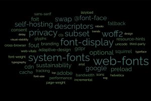 A word cloud containing words around the topic of web fonts.