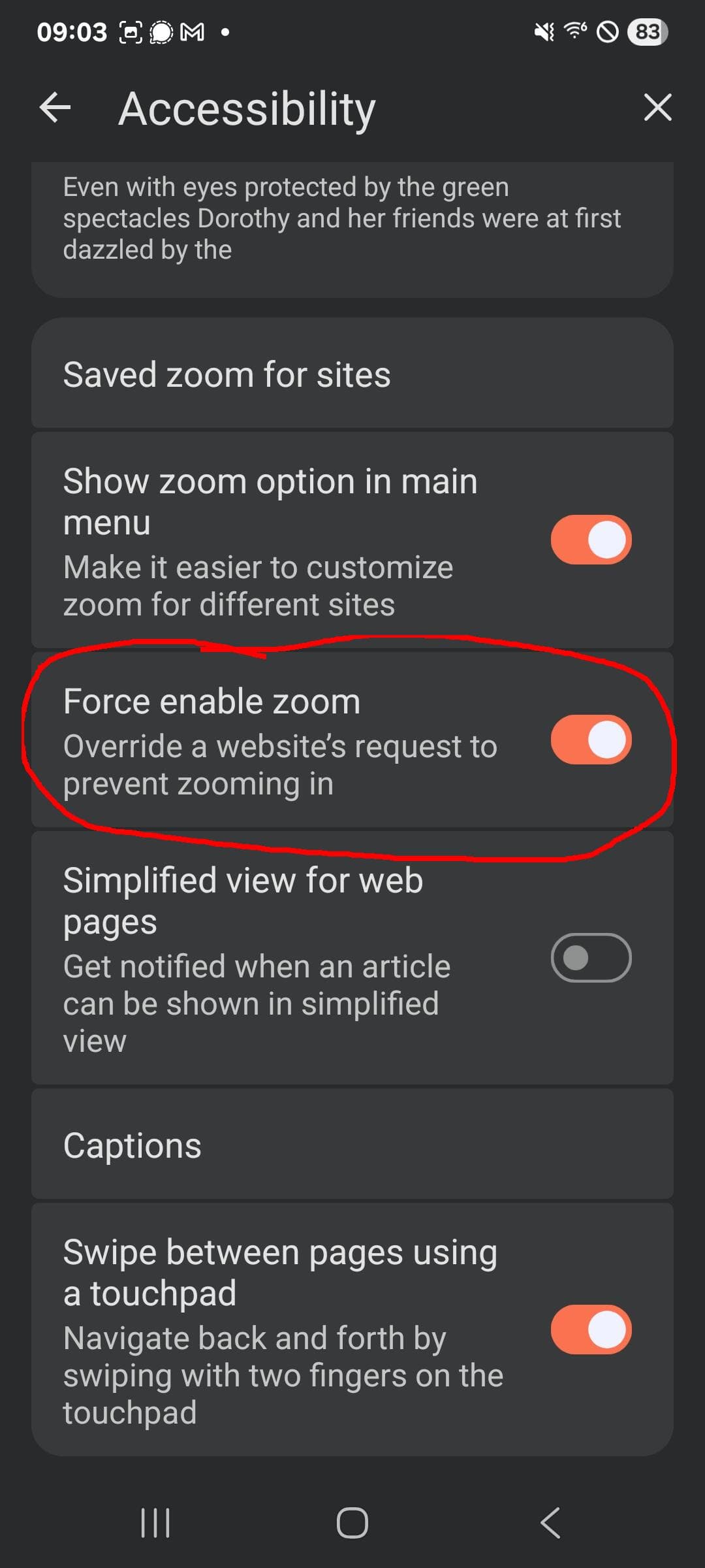Settings > Accessibility > Force enable zoom