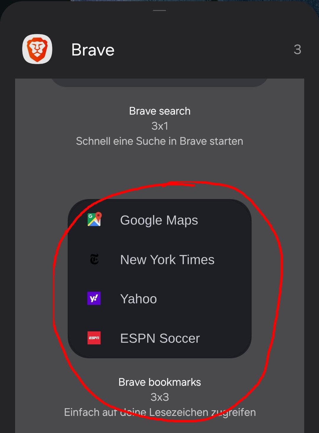 Saving Brave Bookmarks on the home screen.