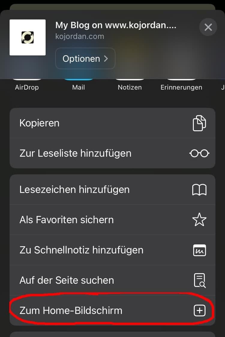 PWA in Safari auf Android über Teilen-Menu installieren.