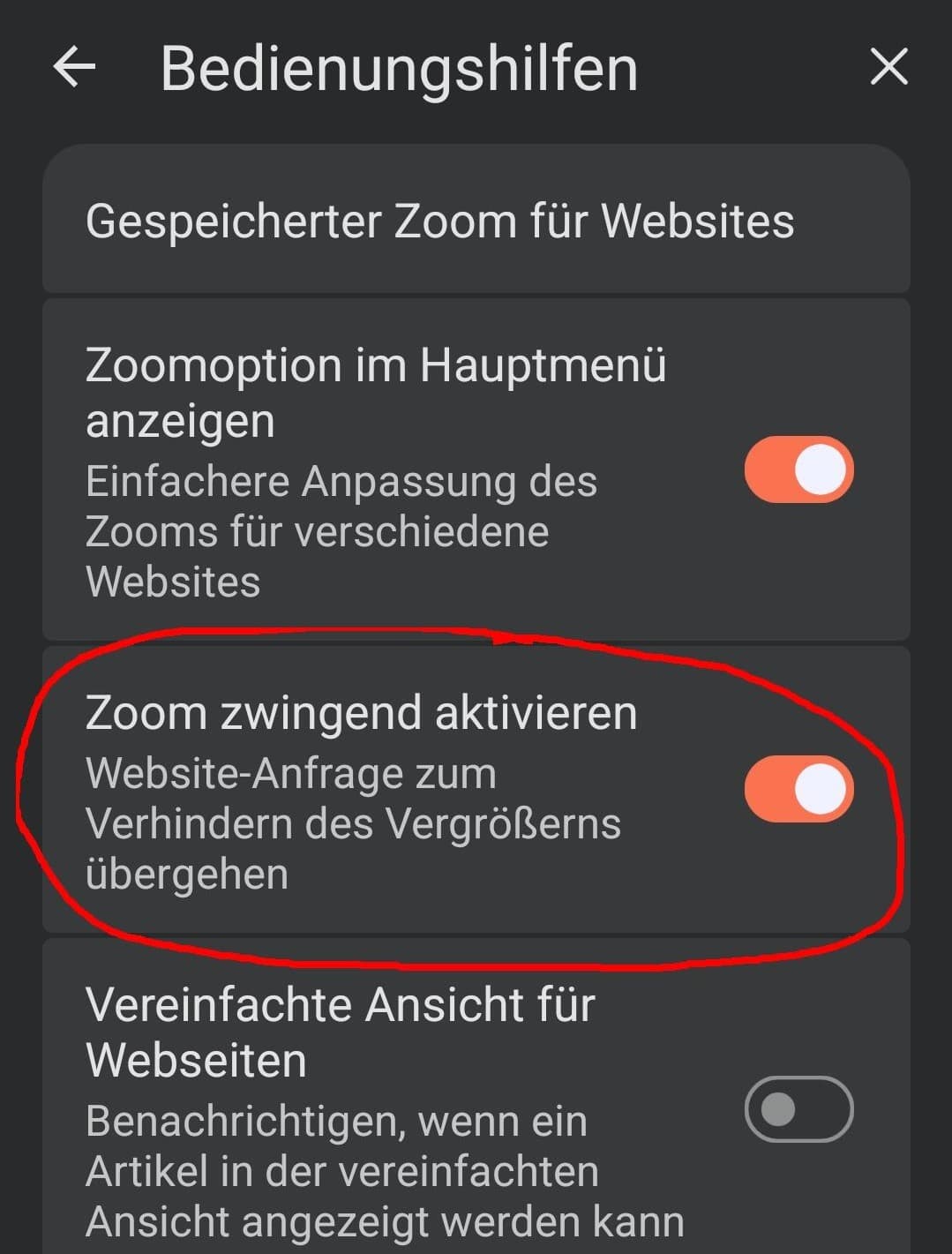 Einstellungen > Bedienungshilfen > Zoom zwingend aktivieren